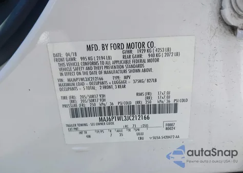2018 Ford Ecosport Titanium z USA, uszkodzony, nr VIN MAJ6P1WL3JC212166
